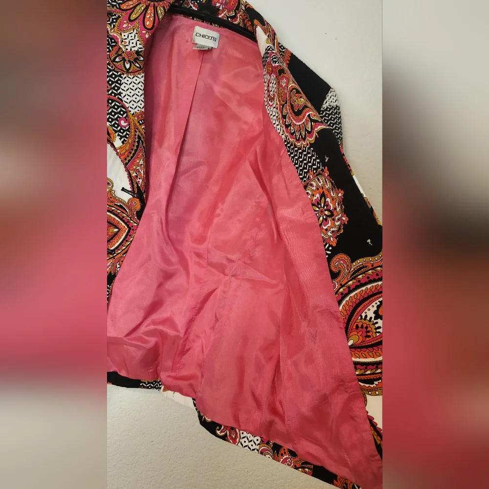 Chico's Women's Fully Lined Multicolored Paisley Button-Up‎ Jacket, Size .5 (S)